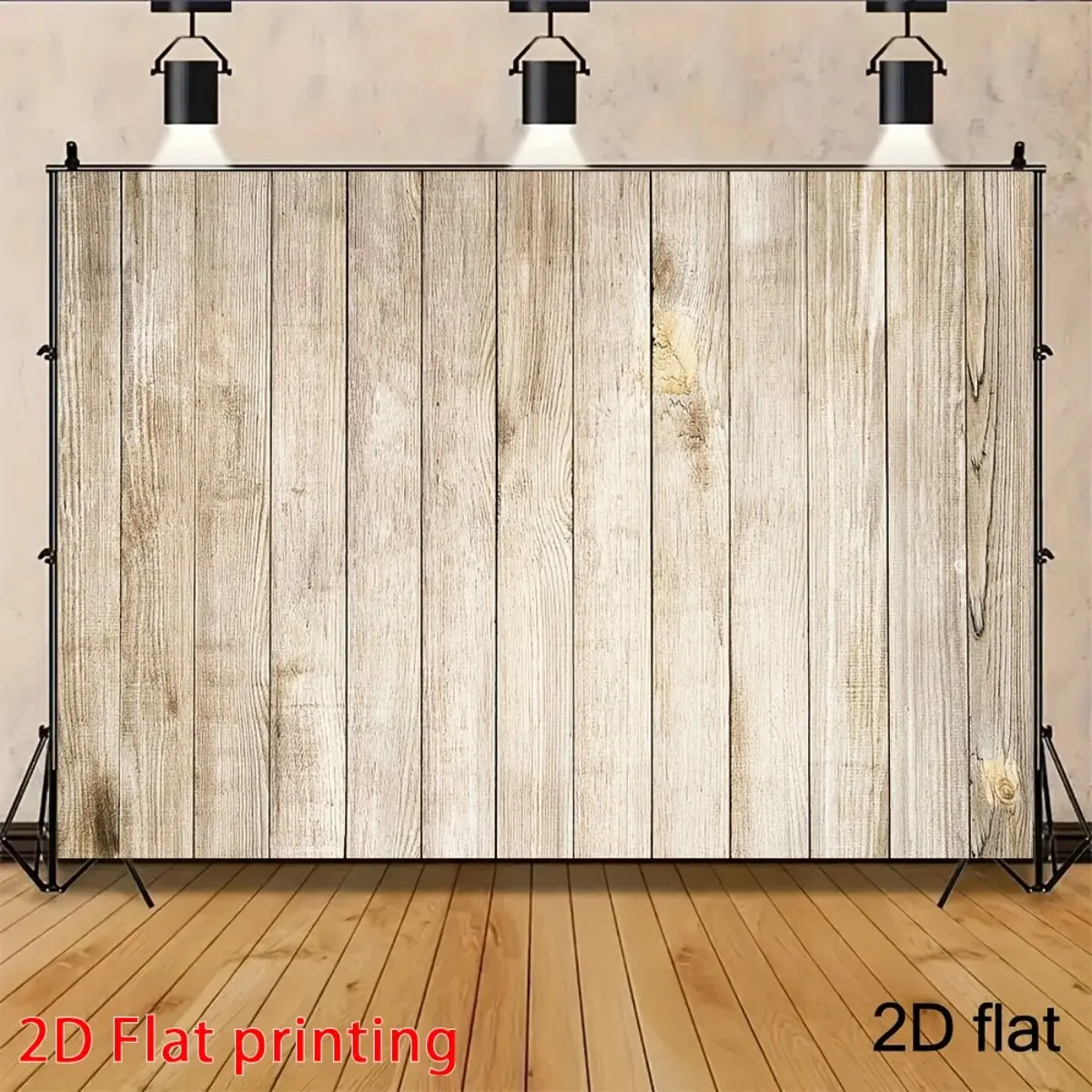 Light Brown Wood Grain Flooring Backdrop & Studio Mat - Foldable, Durable 2D Printed Single Piece with Beige-White Plank Design, Rounded Edges, Non-Slip Surface for Newborn Photography, Product Shoots, Streaming, Recording Stand Use