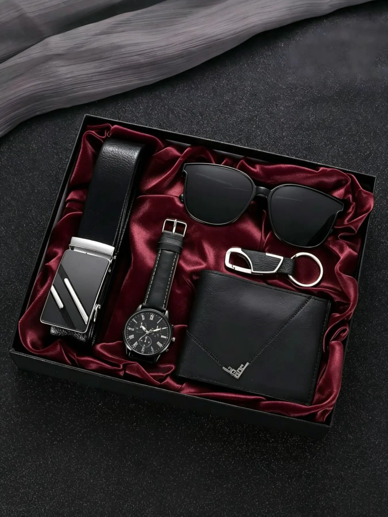 Luxury Men's Quartz Business Watch Set, Includes Wallet and Belt, High-End Gift Box, Perfect for Daily Wear, Birthday, Father's Day