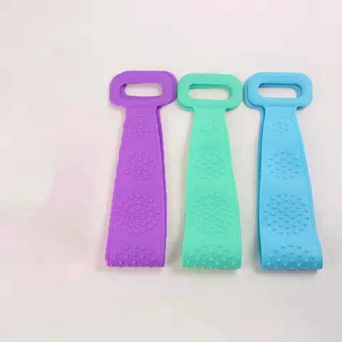 3 Pcs Green Purple Blue Mixed Bath Tool Set, Bath Accessories, Body Sponge, Silicone Brush, Exfoliating Body Wash Scrubber, Extension Cleansing Brush for Shower Massage, Body Care Tool