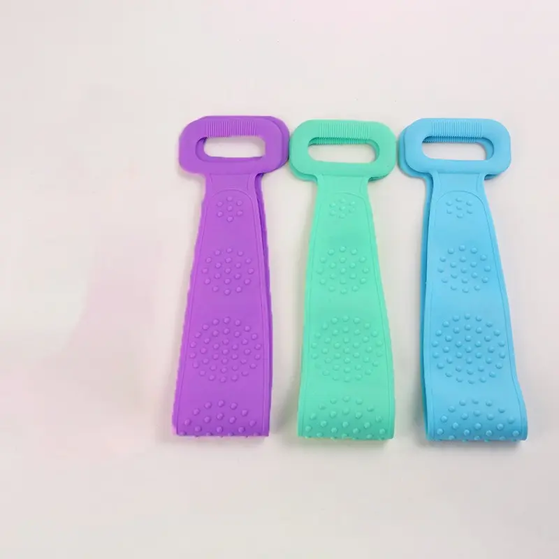 3pcs Green Purple Blue Mixed Set Body Sponge Silicone Brush Bath Towel Exfoliating Bath Tool Body Wash Scrubber Scrub Back Brush For Shower Massage Shower Extension Light Beige Cleansing Brush
