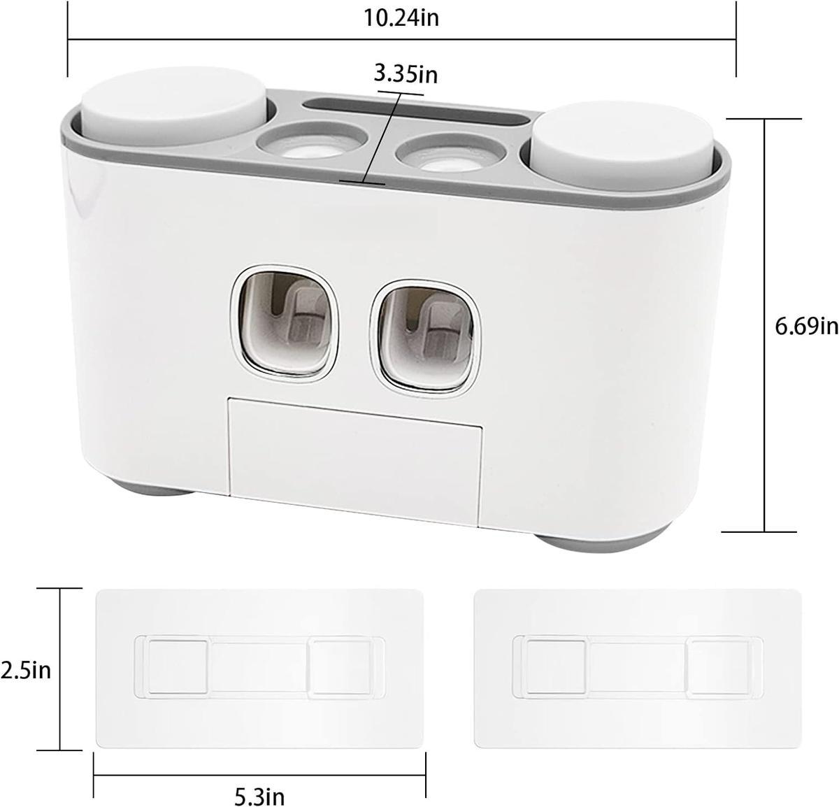 Toothbrush Holder Wall Mounted,  Multi-Functional Toothbrush and Toothpaste Dispenser for Bathroom, 2 Toothpaste Squeezers and 4 Cups Set