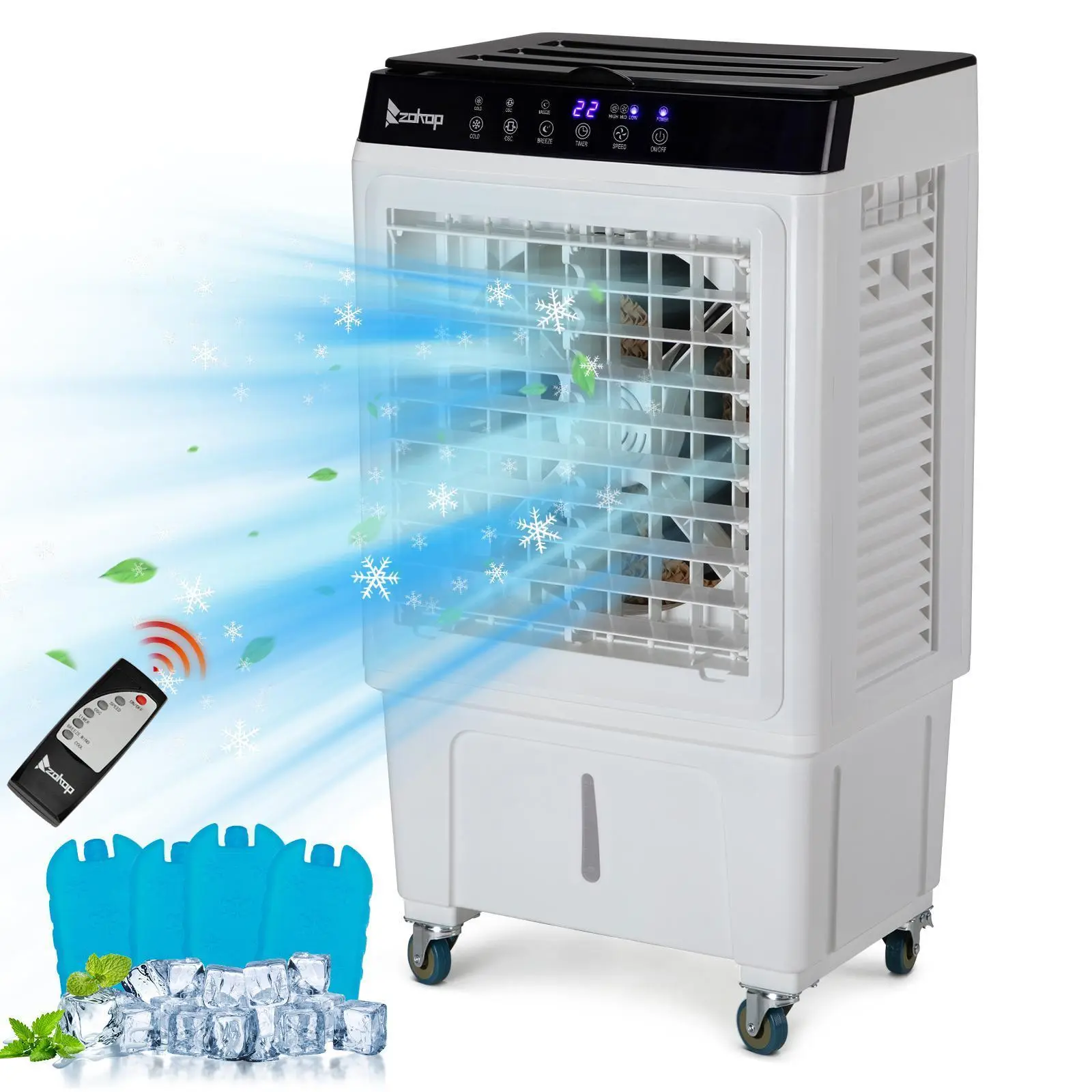 Winado Portable Evaporative Cooler,Indoor,Outdoor,2353CFM Personal Air Cooler With Remote ,7.93 Gal Large Water Tank & Scroll Casters, 3 In 1 ,4 Ice Packs