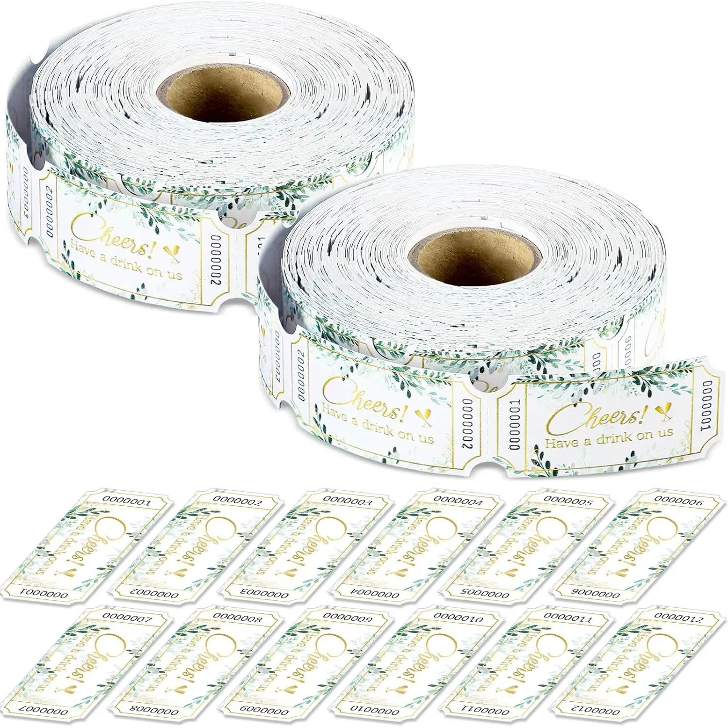 Greenery Free Drink Beverage Raffle Tickets, 2 Rolls (1000 Pcs Total) for Events, Weddings, Festive & Party Supplies, Home Supplies Gifts