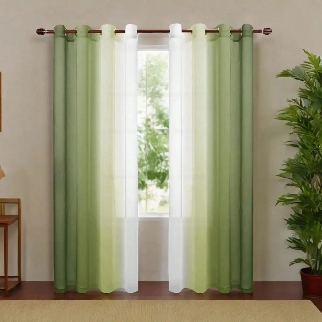 2-piece set - Green gradient - Printed semi-transparent curtains, perforated curtains, sheer printed curtains, suitable for living room, bedroom and home decoration, Home Decorative Curtain, Window Curtain