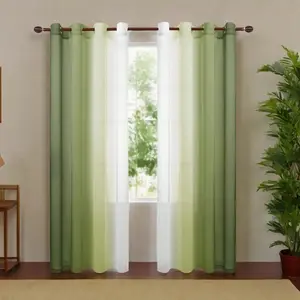 2-piece set - Green gradient - Printed semi-transparent curtains, perforated curtains, suitable for living room, bedroom and home decoration