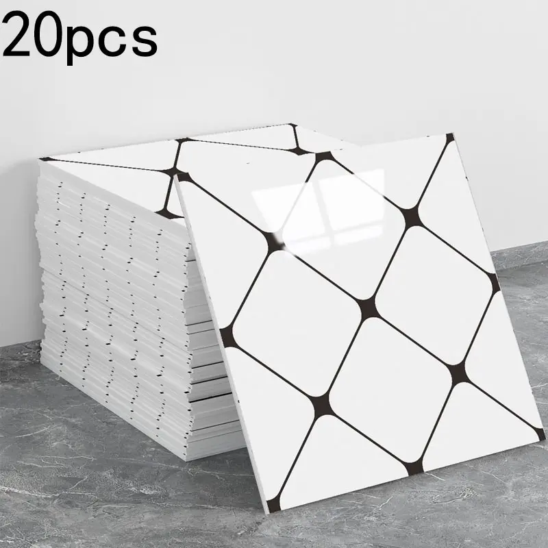 Adhesive countertop tile set of 20 pieces, White geometric shape self-adhesive polyvinyl chloride wall panels, waterproof kitchen countertop tiles, bathroom wall panels, PVC wall panels, suitable for bedrooms, kitchens and bathrooms