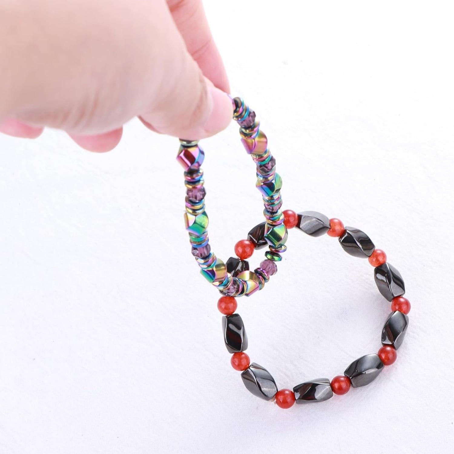 FINREZIO 6 Pcs Colorful Assorted Magnetic Hematite Bracelets Set for Men Women Healing Magnetic Stone Beaded Bracelets Trendy Fashion Jewelry Set Ideal Gift for Father's Day Birthday Holiday