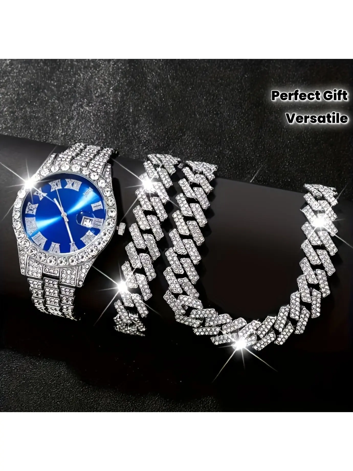 3pcs Men'S Temperament Alloy Sliver Band Quartz Watch + Versatile Luxury Necklace And Bracelet, Christmas Birthday Anniversary Perfect Gift for Him Exquisite Watch Set