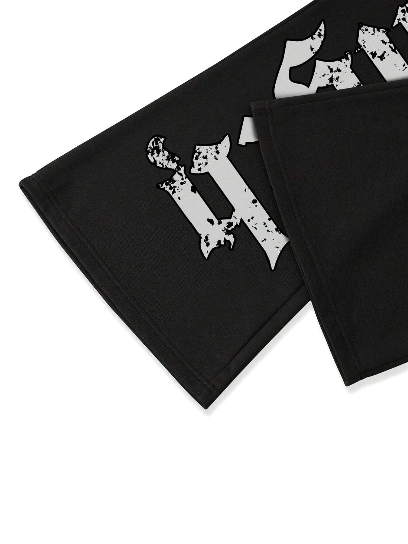Men's Graphic Print Drawstring Waist Flare Leg Sweatpants, Street Fashion Casual Regular Fit Pocket Design Elastic Waist Trousers for Daily Wear, Men's Bottoms for All Seasons, Casual Streetwear Trousers