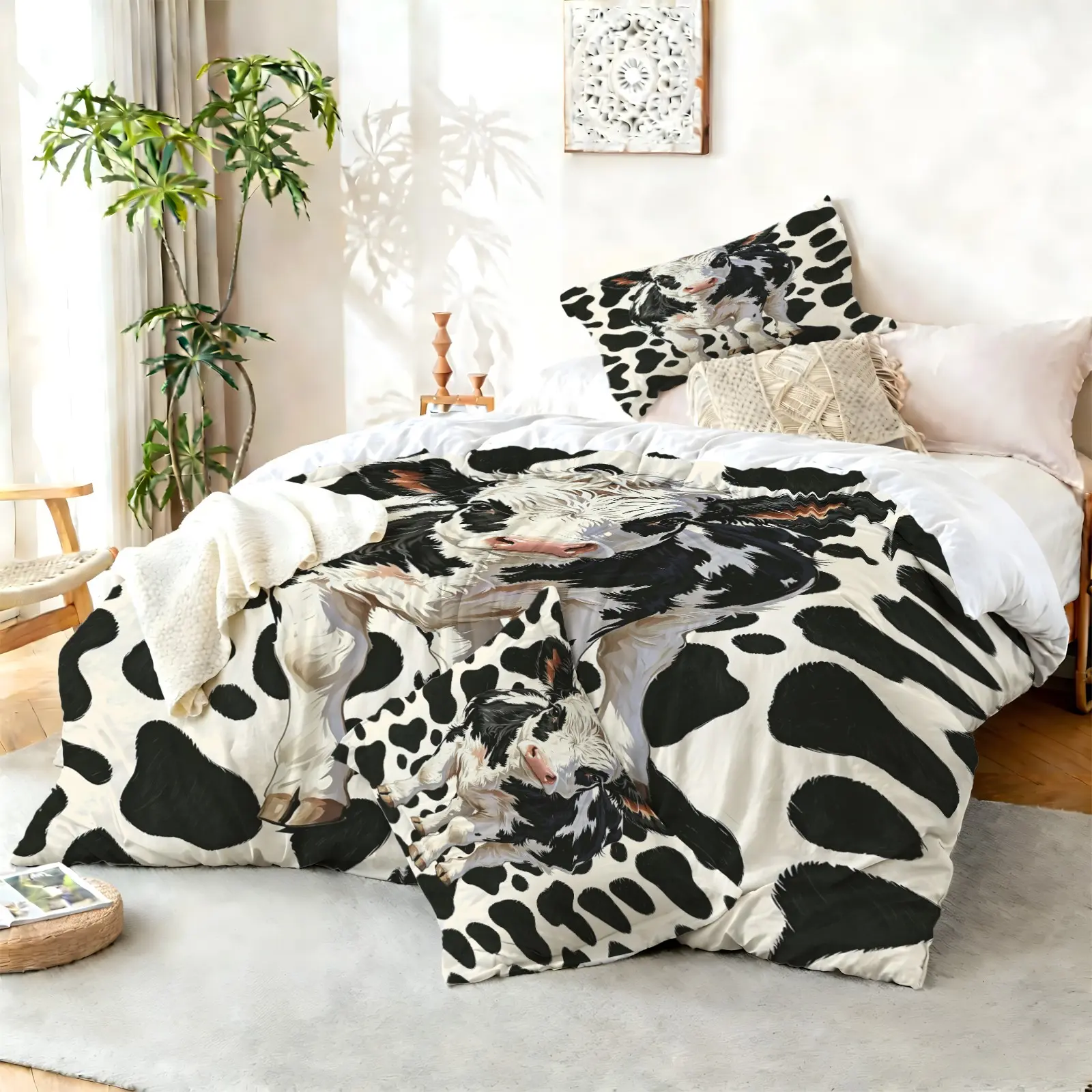 2/3Pcs Wild Animal Leopard Cow Giraffe Print Duvet Cover Set, Stylish Comforter Cover, Soft Bedding Set, No Filler, Skin-Friendly Digital Printing, Trendy Retro Fashion Atmosphere, Suitable For Bedroom & Dorm Decor, Must-Have For Back To School Season