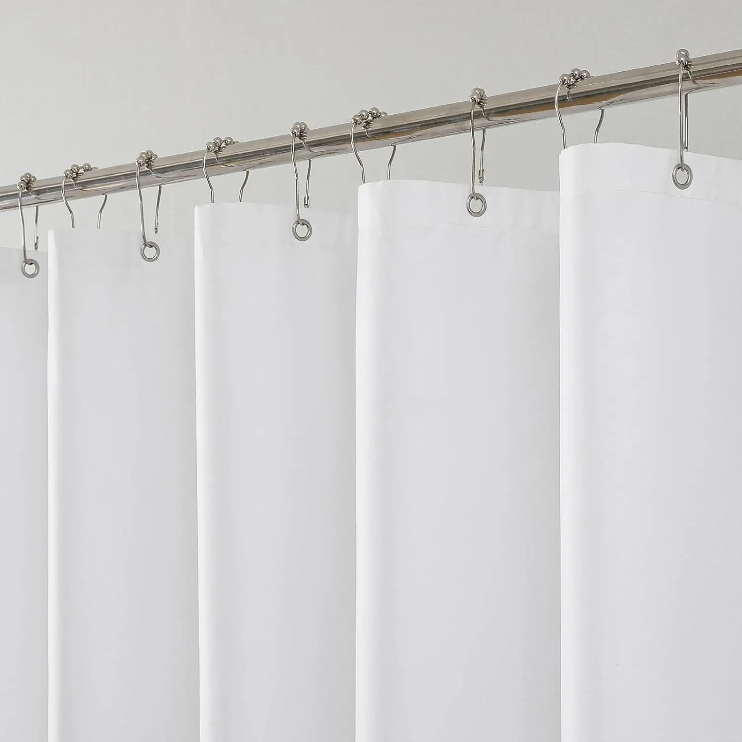 White Full Length Shower Liner - 1 Pack Hotel Quality Water-Repellent Fabric, Machine Washable, 3 Heavy-Duty Magnets, Rustproof Grommets, Weighted Hem, 72x72in Standard Size