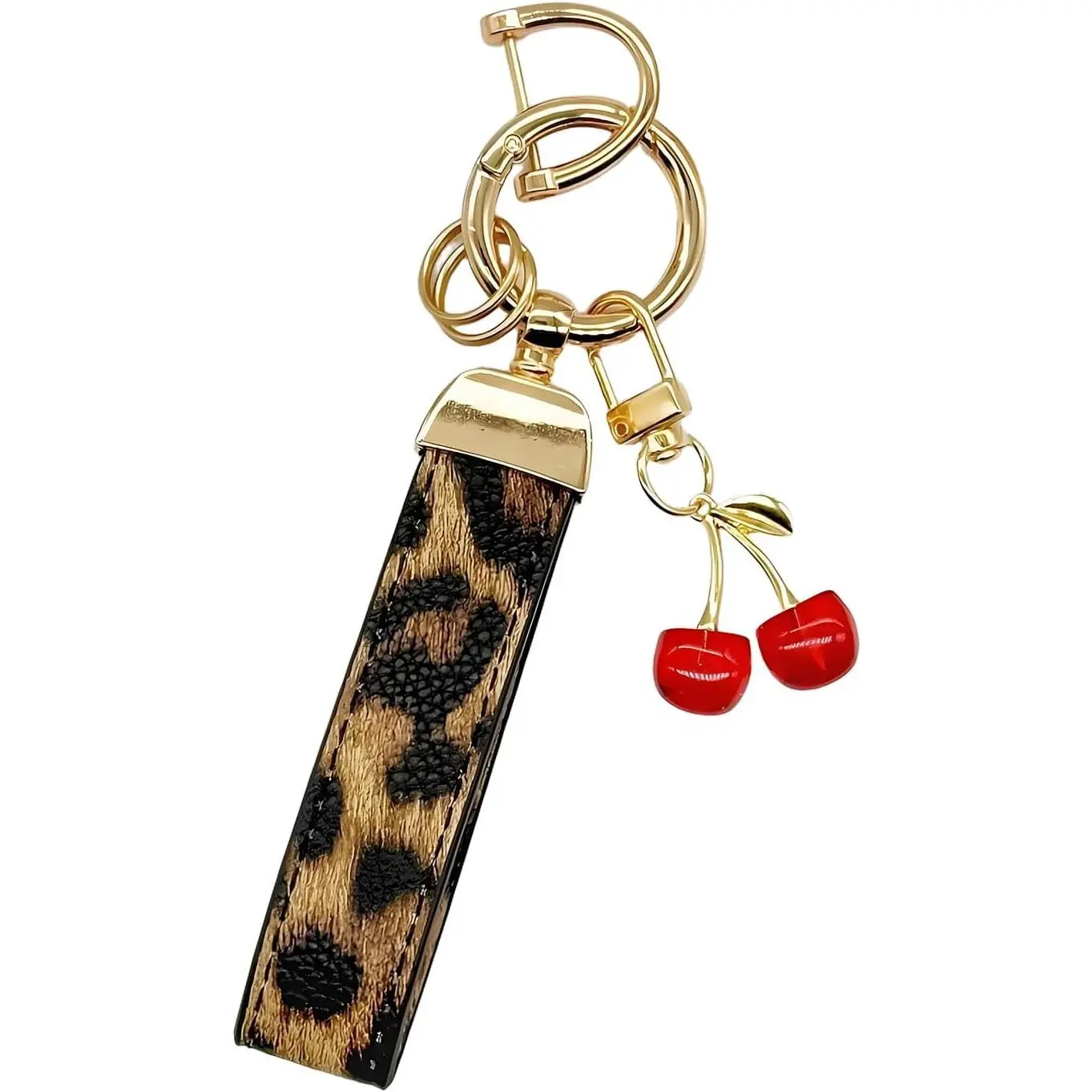 Angyape Cherry Keychain Wristlet Leather Car Keychain for Women Cute Purse Bag Charms Key Fob Holder with Keyrings Gifts