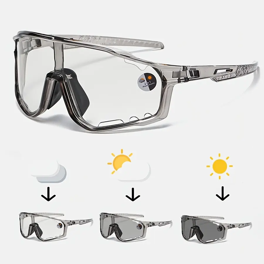 Unisex Photochromic Cycling Sunglasses, 1 Pair Stylish Large Frame Sports Glasses, Day Night Dual Use