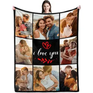 Custom Blankets with Photo and Text, Personalized Photo Blanket, Customized Blankets with Picture, Customize Gifts for Couple Mom Dad Girlfriend Boyfriend