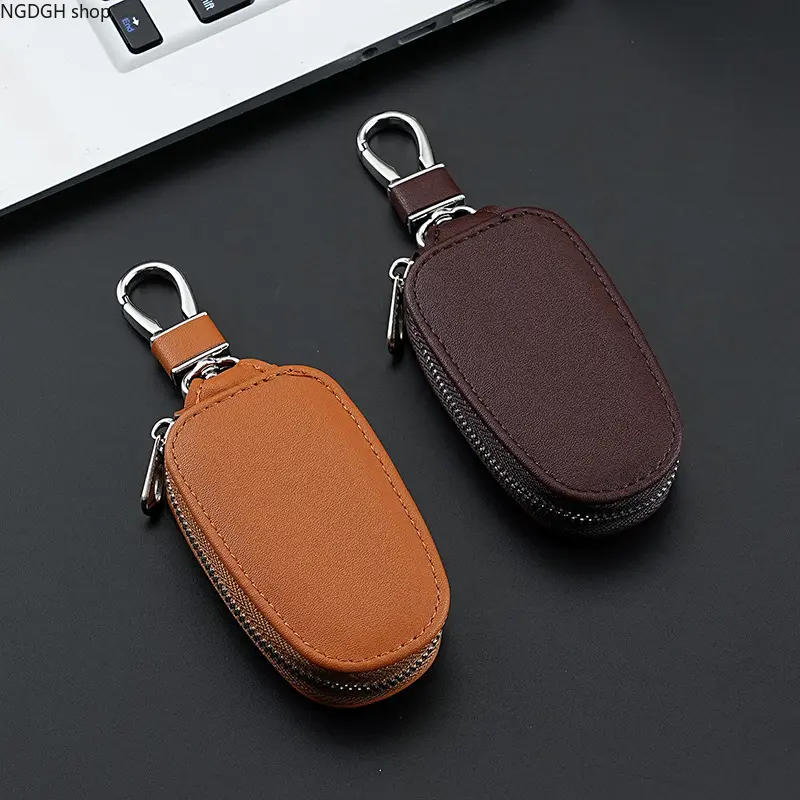 Mini Key Case - Leather Oval Zipper Key Fob Holder for Car Keys, Compact Clip Pouch for Men Women, Everyday Practical Fashion Accessory & Key Organizer