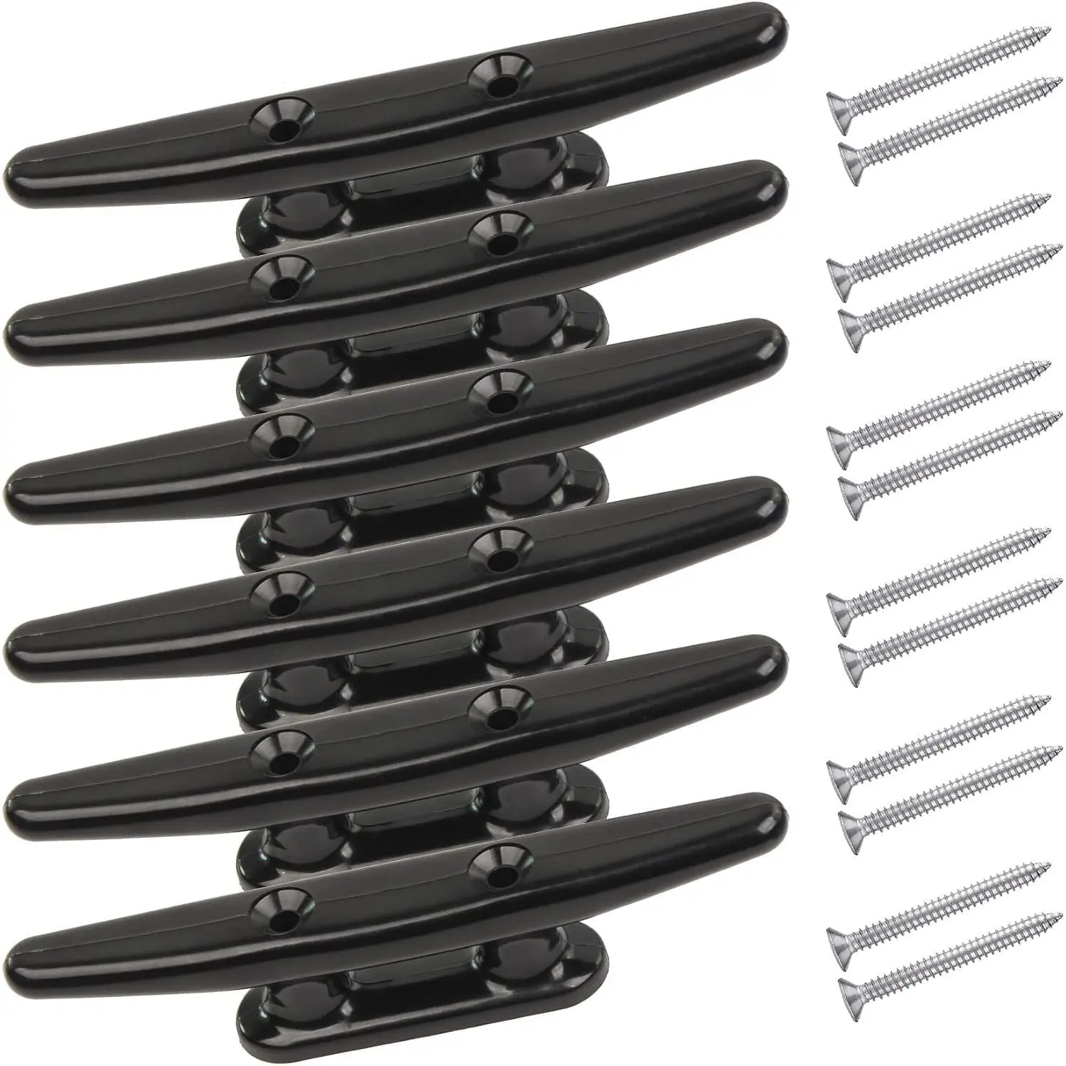 4inch/5inch/6inch/8inch/10inch High Impact Black Nylon Boat Dock Cleats with Screws, Ideal for Marine Deck Nautical Decor and Home Decor (4 Pack & 6 Pack)