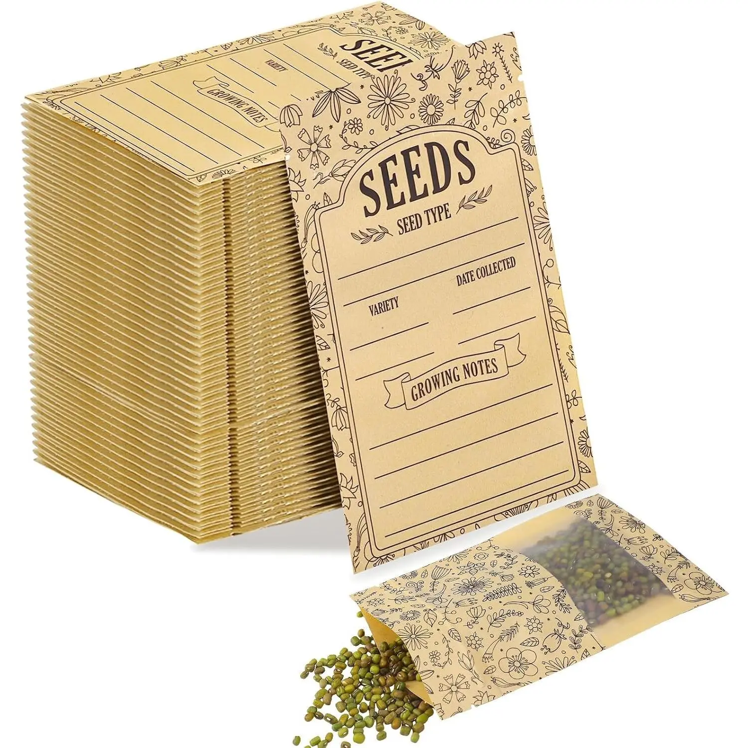 120 Pcs Resealable Seed Envelopes with Clear Window - 3.54 x 5.5 Inch Small Floral Storage Packets for Vegetable Flower Seeds Saving(Gift)