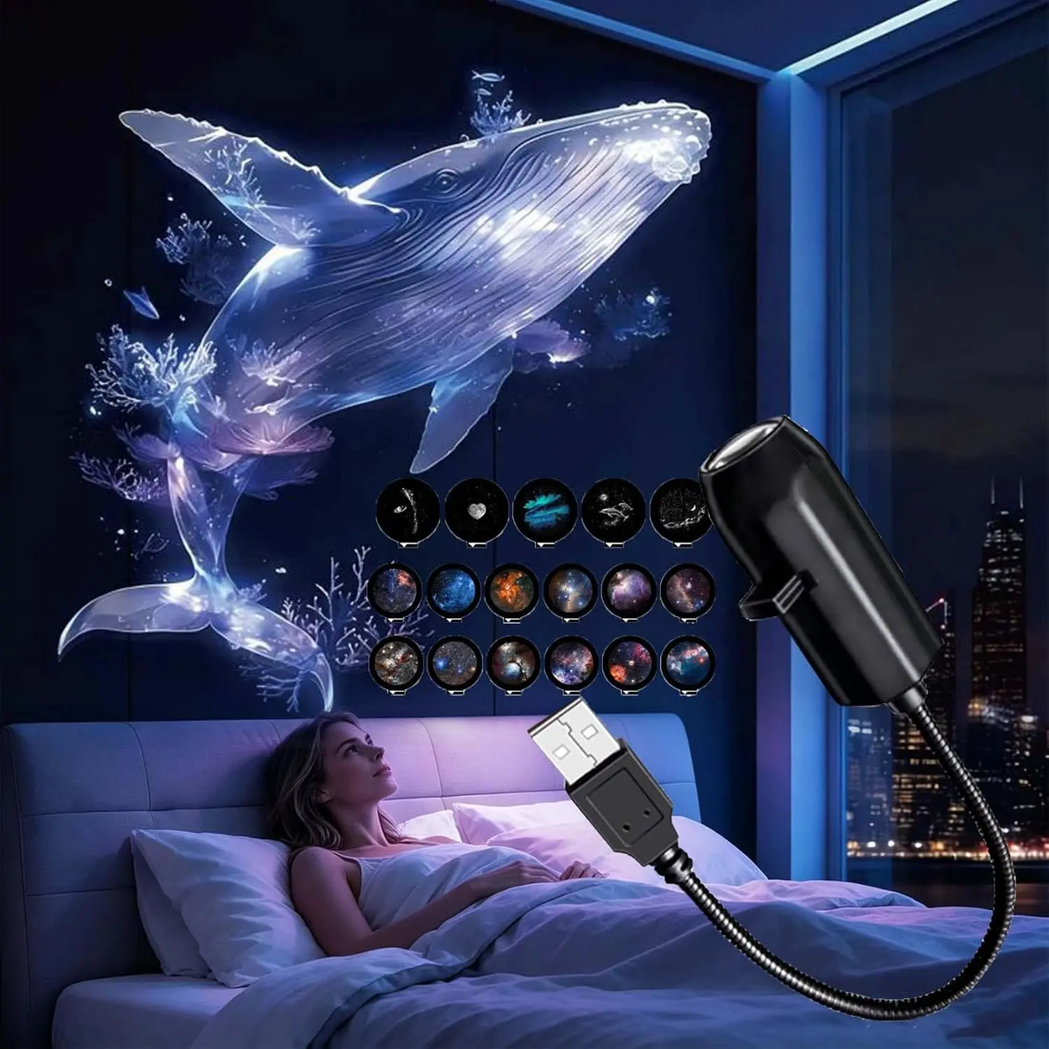 HD Star Projector - 360° Adjustable USB LED Lamp with 10 Galaxy Projection Effects, Plug and Play, Bedroom Decor, Cool Gadgets, Dorm Decor for Guys, Lights for Bedroom, Apartment Accessories