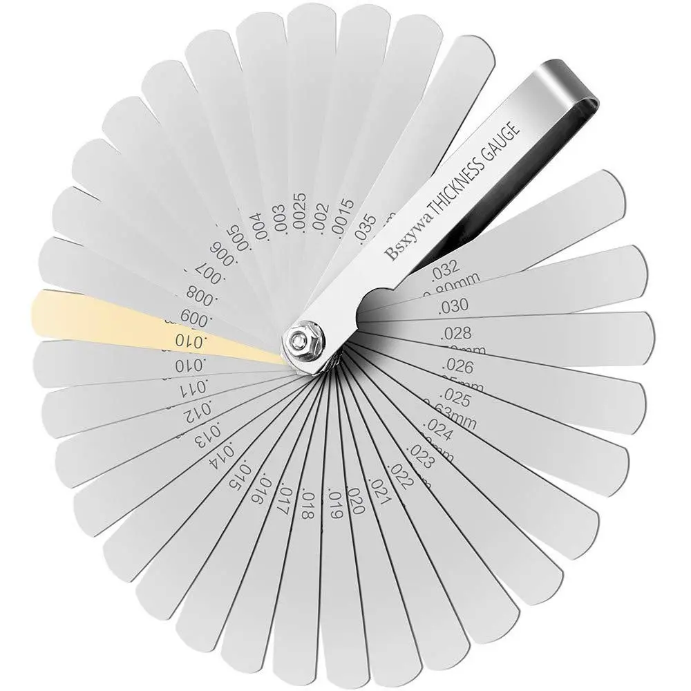 Feeler Gauge Set Steel Thickness Gauge 32 , 0.04-0.88 mm (0.0015-0.035 Inch) Metric/, for Measuring Gap Width and Thickness for Guitar, Spark Plug,  Printer,  Measure.