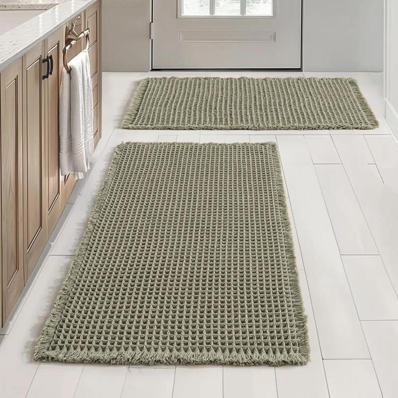 2pcs Anti-Slip Waffle Bathroom Mat Set, Non-Toxic Bath Rug & Door Mats, Absorbent Kitchen Floor Covering, Ideal for Wet Areas, Water Absorbent Mat