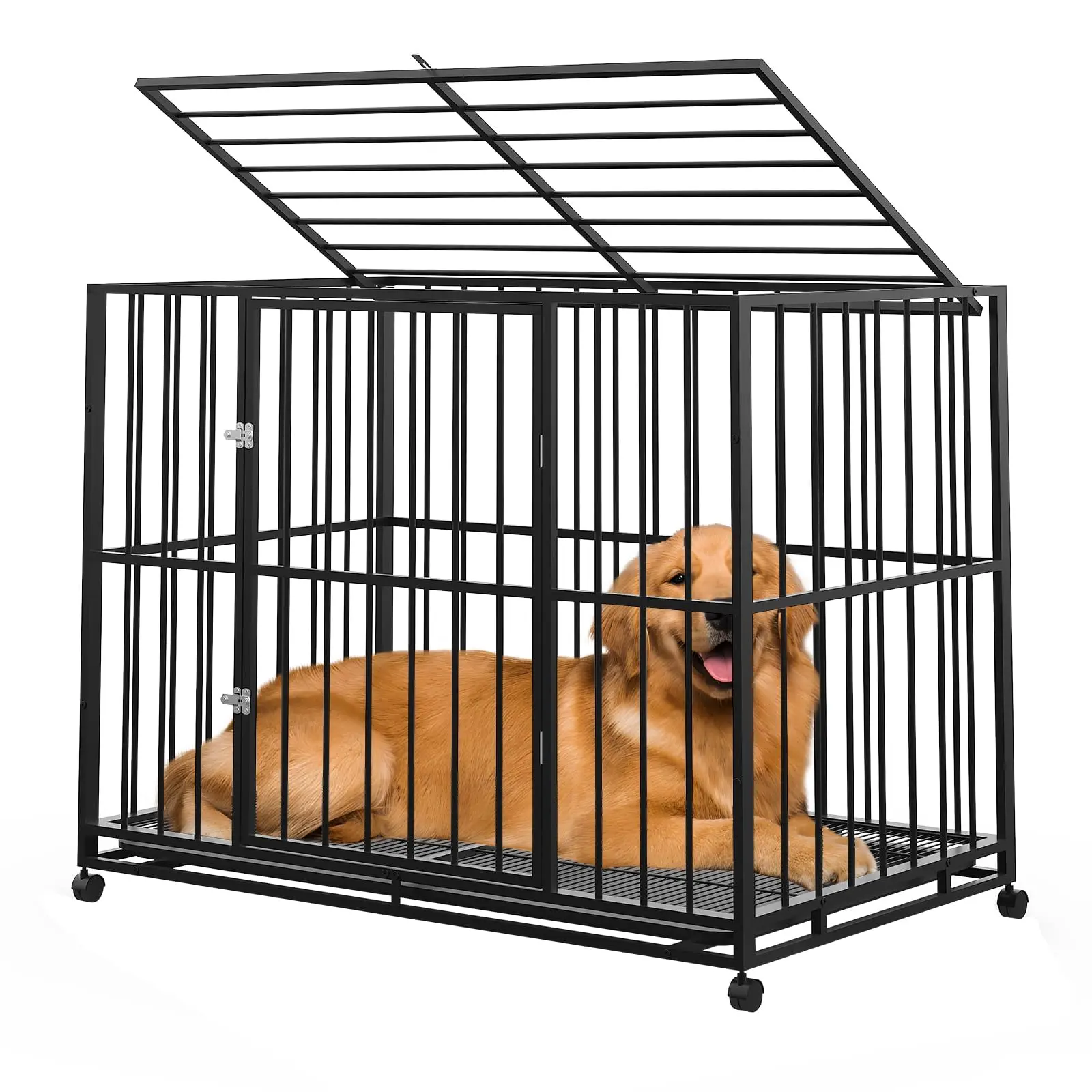 Garvee Heavy Duty Stainless Steel Dog Crates with Wheels, Escape Proof and Indestructible, Available in 36, 42, and 48 Inch Sizes for Medium to Extra Large High Anxiety Dogs, Stackable Design, Silver Finish