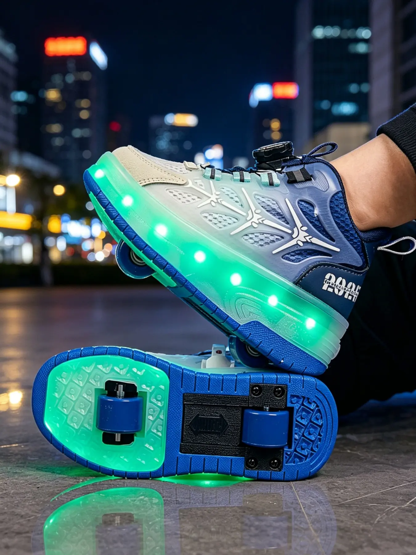 Kids Glowing Roller Skates, Unisex Twin Wheel Sports Shoes, Slip-On Buckle Casual Running Shoes, Outdoor Trendy Footwear, Skating Shoes