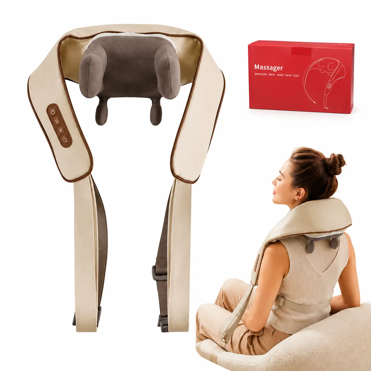 Cordless Shiatsu Neck Massager with Heating Therapy - 3D Deep Kneading Electric Muscle Massager for Back, Legs, Full Body Deep Muscle Relief - Home/Office/Car Use, Ideal Gift for Women