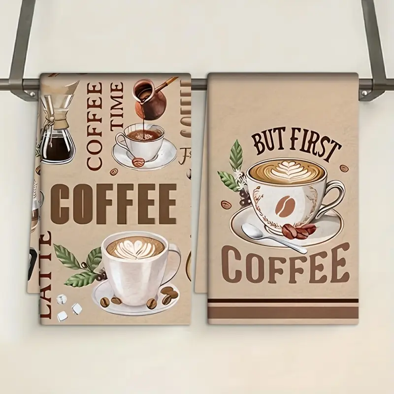 Cleaning Cloth 2pcs, Absorbent Washable, kitchen towel, coffee-themed dishcloth, coffee cup and bean pattern design - for home cooking, baking, kitchen and bathroom cleaning, can also be used as a kitchen dishcloth, machine washable kitchen dishcloth