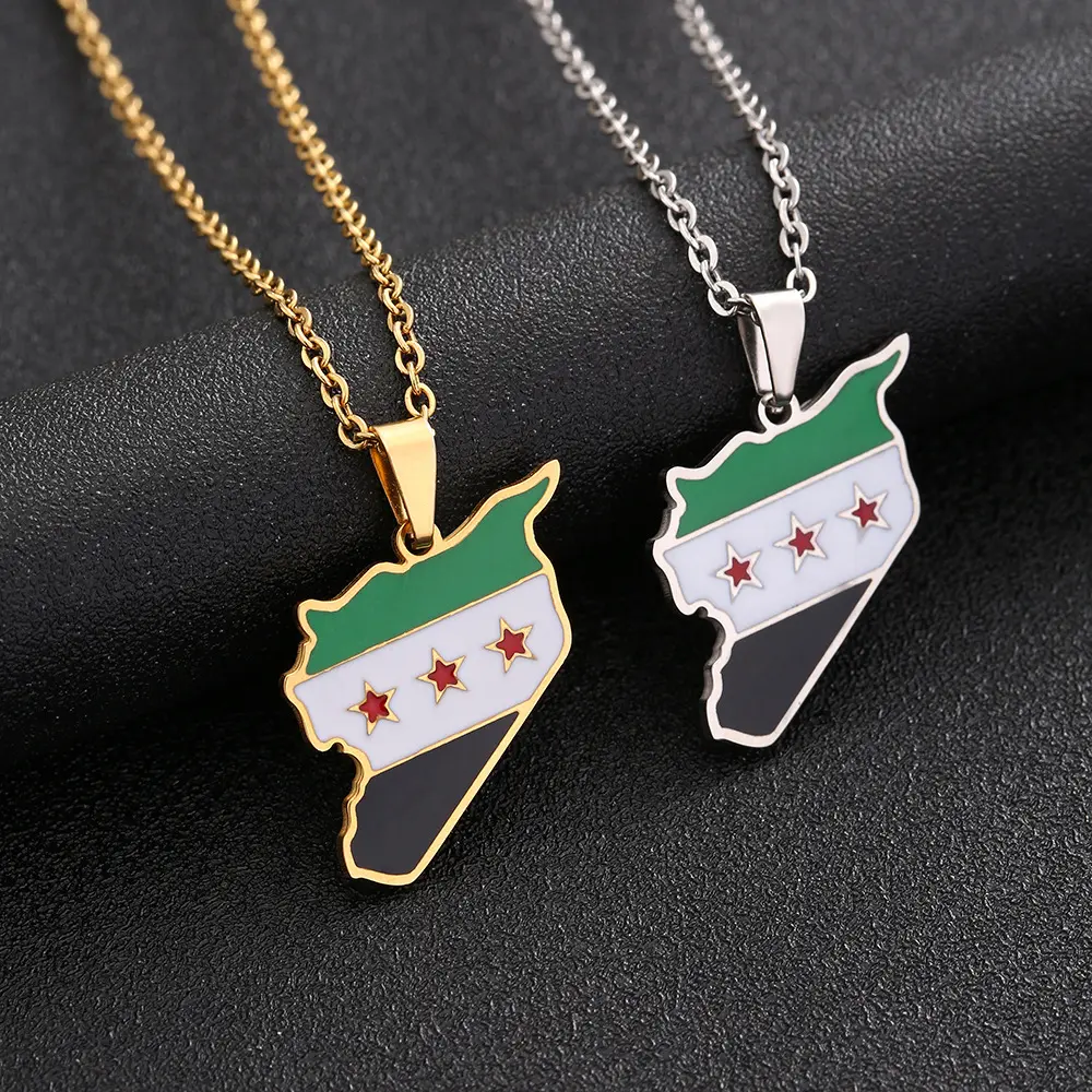 Syria Flag Map Pendant Necklace | 2026 Football Events | Football & Basketball Fan Style | Fashion Jewelry | Couple Style | Gift Selection | Gift For Him or Her