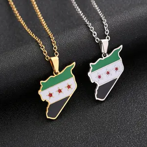 Syria Flag Map Pendant Necklace | 2026 Football Events | Football & Basketball Fan Style | Fashion Jewelry | Couple Style | Gift Selection | Gift For Him or Her