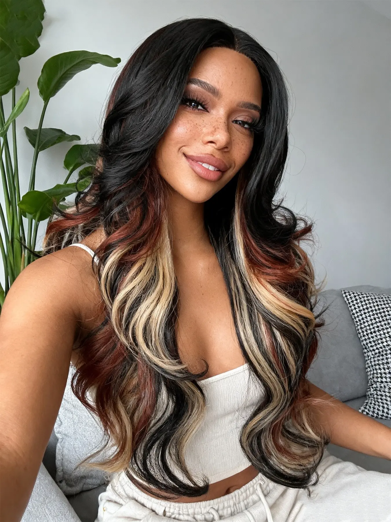 Calico Wig, Multi-Layered Colorful Wavy Hair, 13*4*1.5 Lace Front, 26 Inch Fiber, No Glue, Beginner Friendly, All Seasons