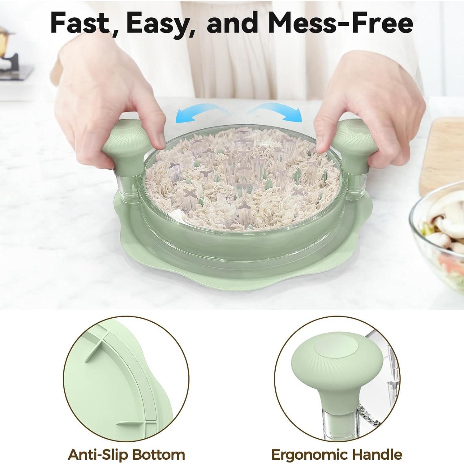 10" Pro Chicken Shredder Tool Twist Large for Kitchen,  -Safe Meat , Visible Chicken Breast Meat Shredder with  Anti-Slip Bottom &  Handle, Green