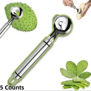 5 Counts Multi-Cactus Peeler Tools, Stainless Steel Cactus Paring Knife and Peeler Spoon Long Handle Slicing Noodle Cutter with Hole for Cactus Kitchen Cooking Noodles