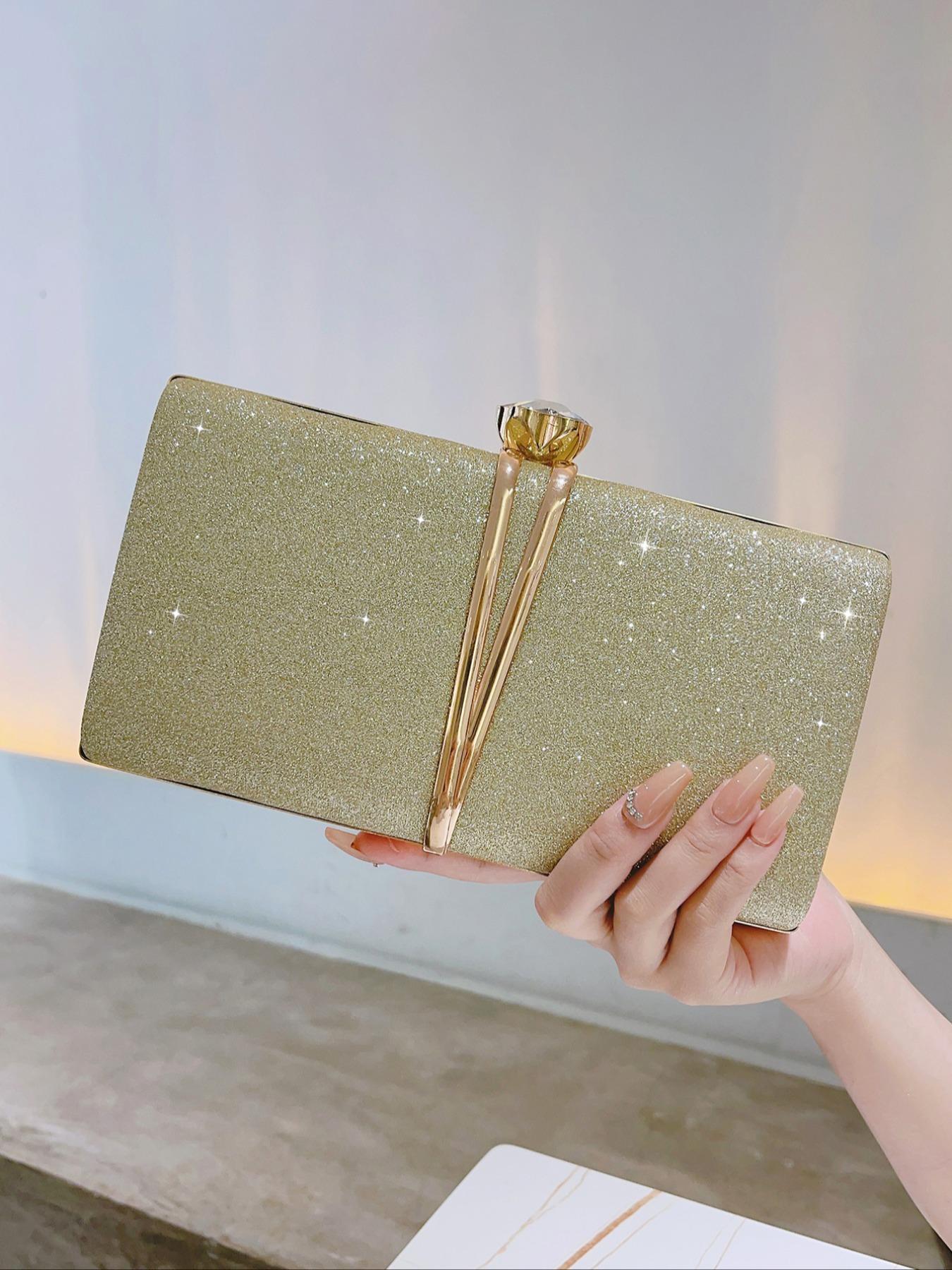 Women's Elegant Glitter Rhinestone Decor Evening Bag, Exquisite  Crossbody Bag with Chain Strap, Trendy Clutch Bag for Party Decor for Women & Girls