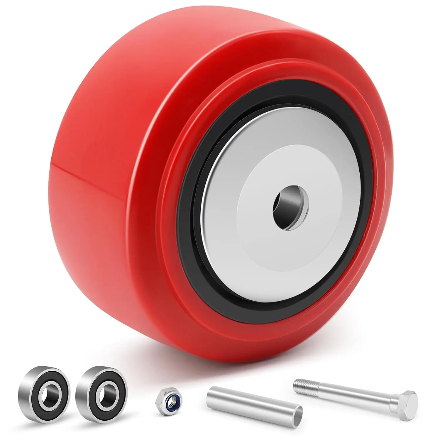 4 Inch Caster Wheel Polyurethane  Polyolefin Core Wheel with Double Ball Bearing and Dust Cover 1/2" Bore  Polyurethane Wheels for Industrial Commercial 600 lbs Capacity Per