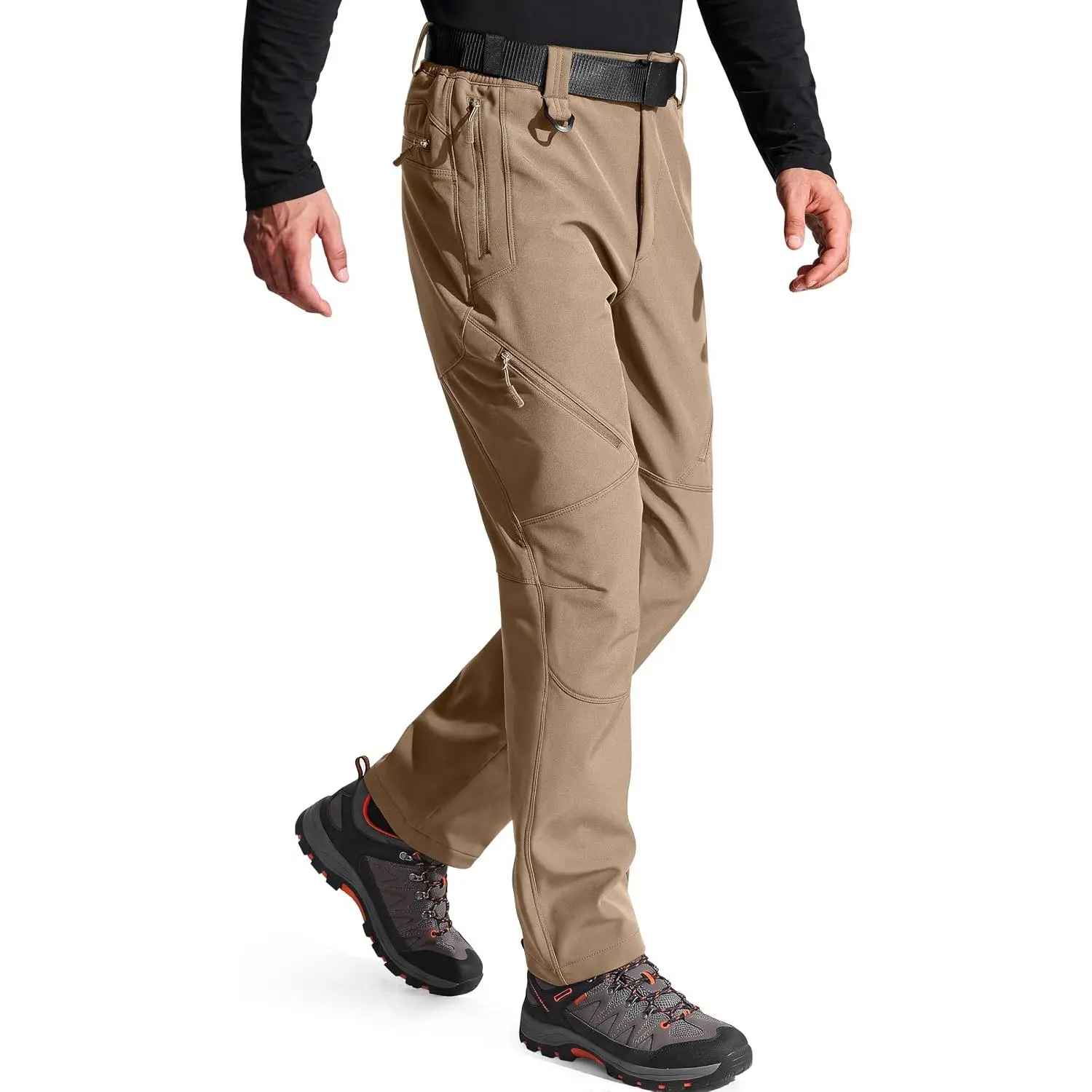 FREE SOLDIER Men's Relaxed Fit Full Length Fleece Lined Softshell Long Pants for Skiing, Snow Sports