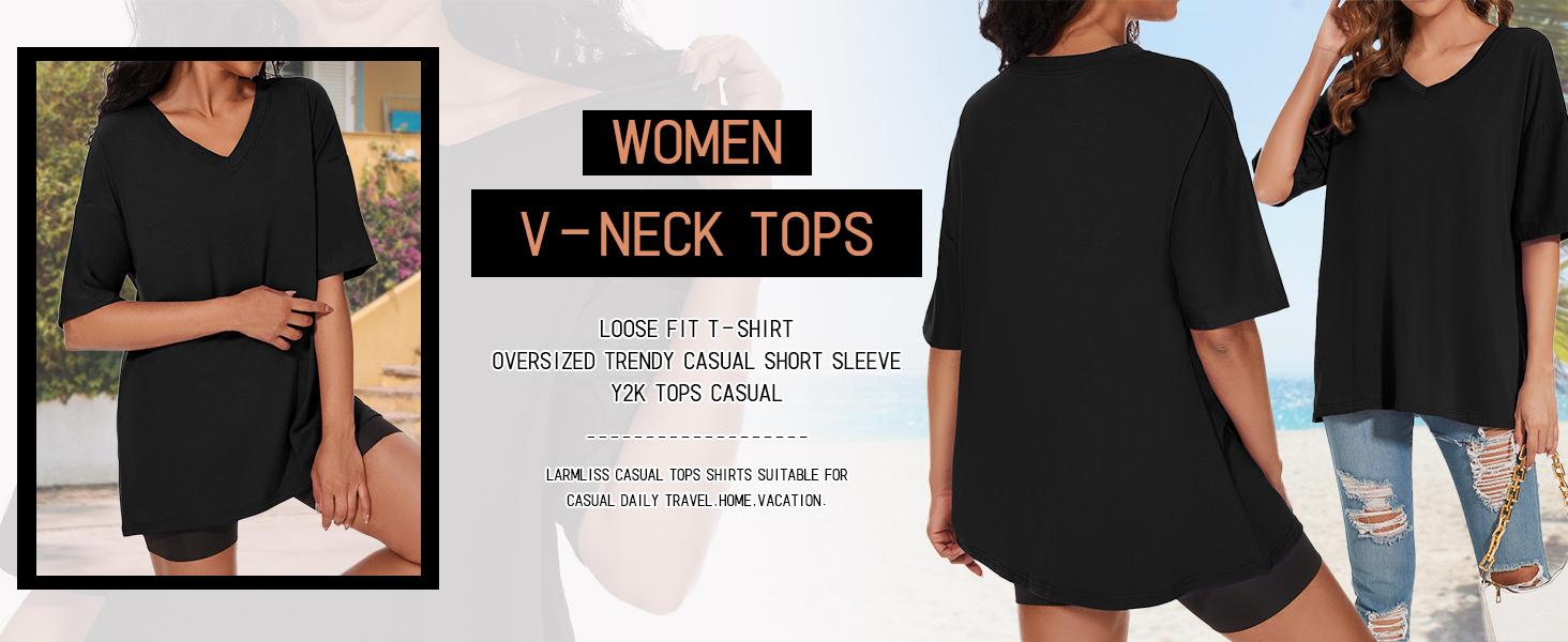 Women's T Shirts Oversized V Neck Striped Tees Half Sleeve Casual Comfy Cozy Cotton Tunic Tops Summer clothes