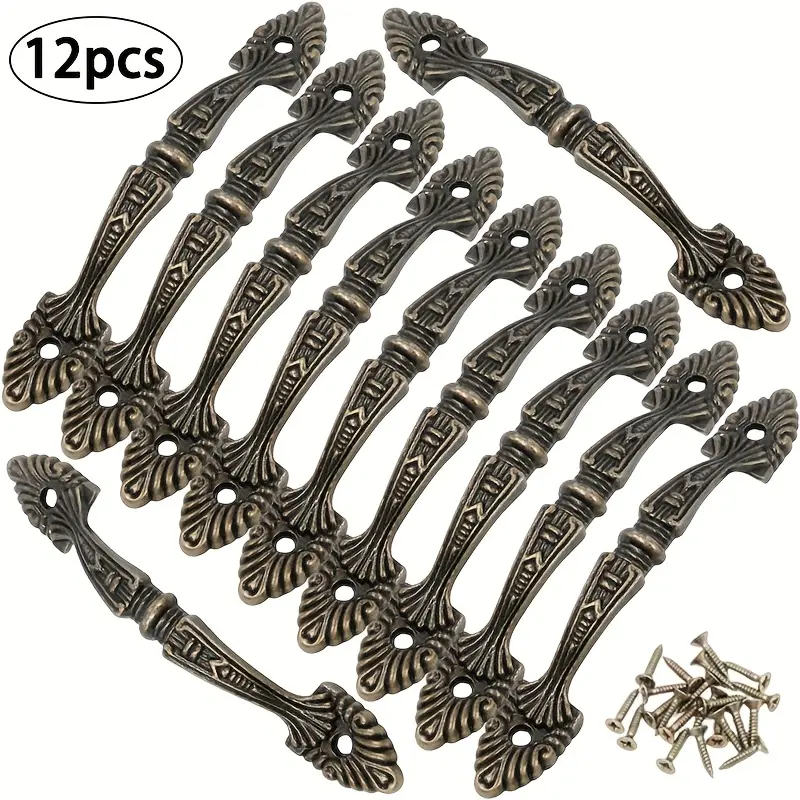 12 pieces of European antique bronze Elegant furniture handles, hardware door and window handles, cabinet, drawer, wardrobe door, zinc alloy handles, durable, with