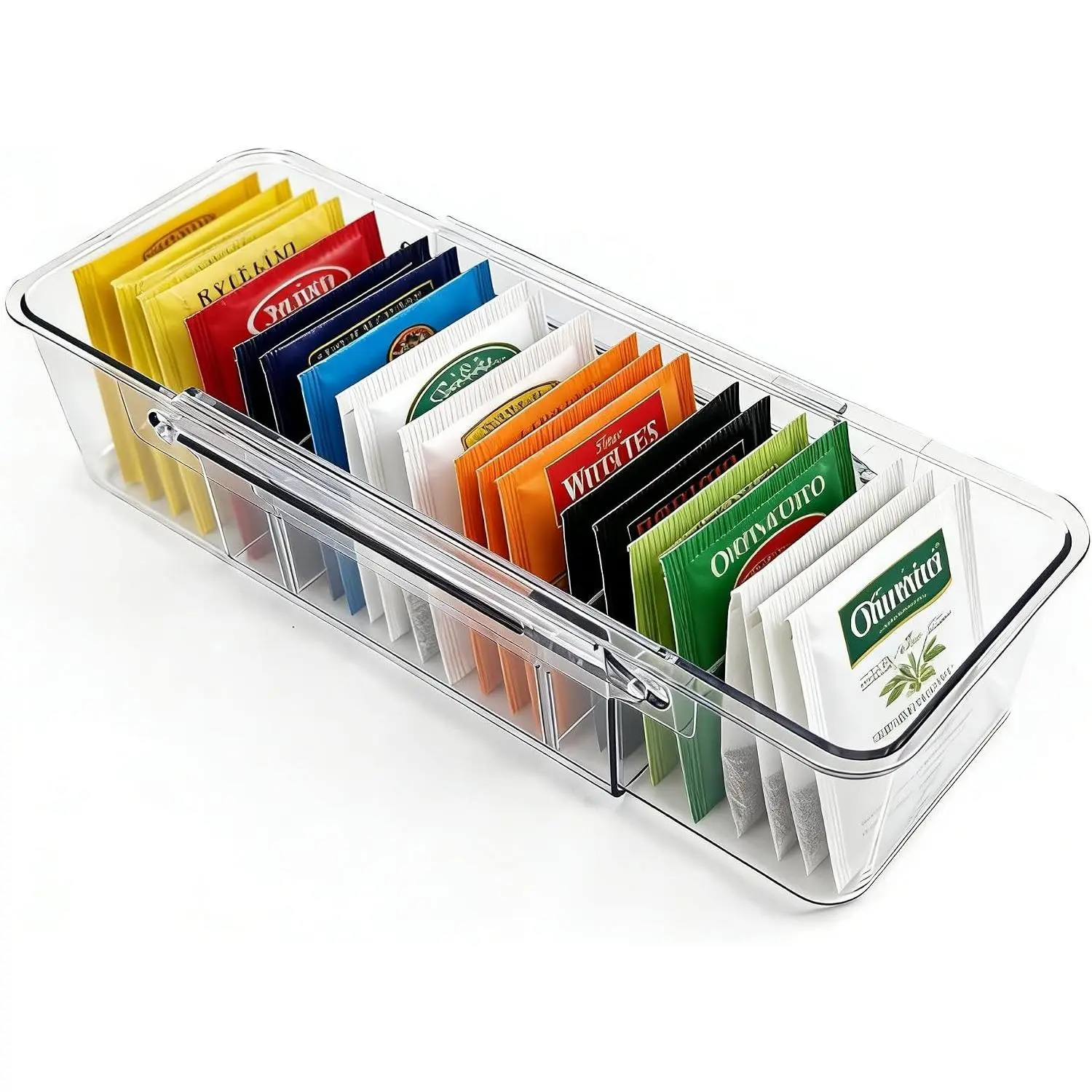 Tea Bag Holder，Expandable Tea Bag Organizer Boxes，Clear Acrylic Tea Bag Storage Bins,Kitchen Utensils for Sugar Packet, Coffee, Condiment for Drawer,Cabinet, Countertop,Pantry,1 Pack
