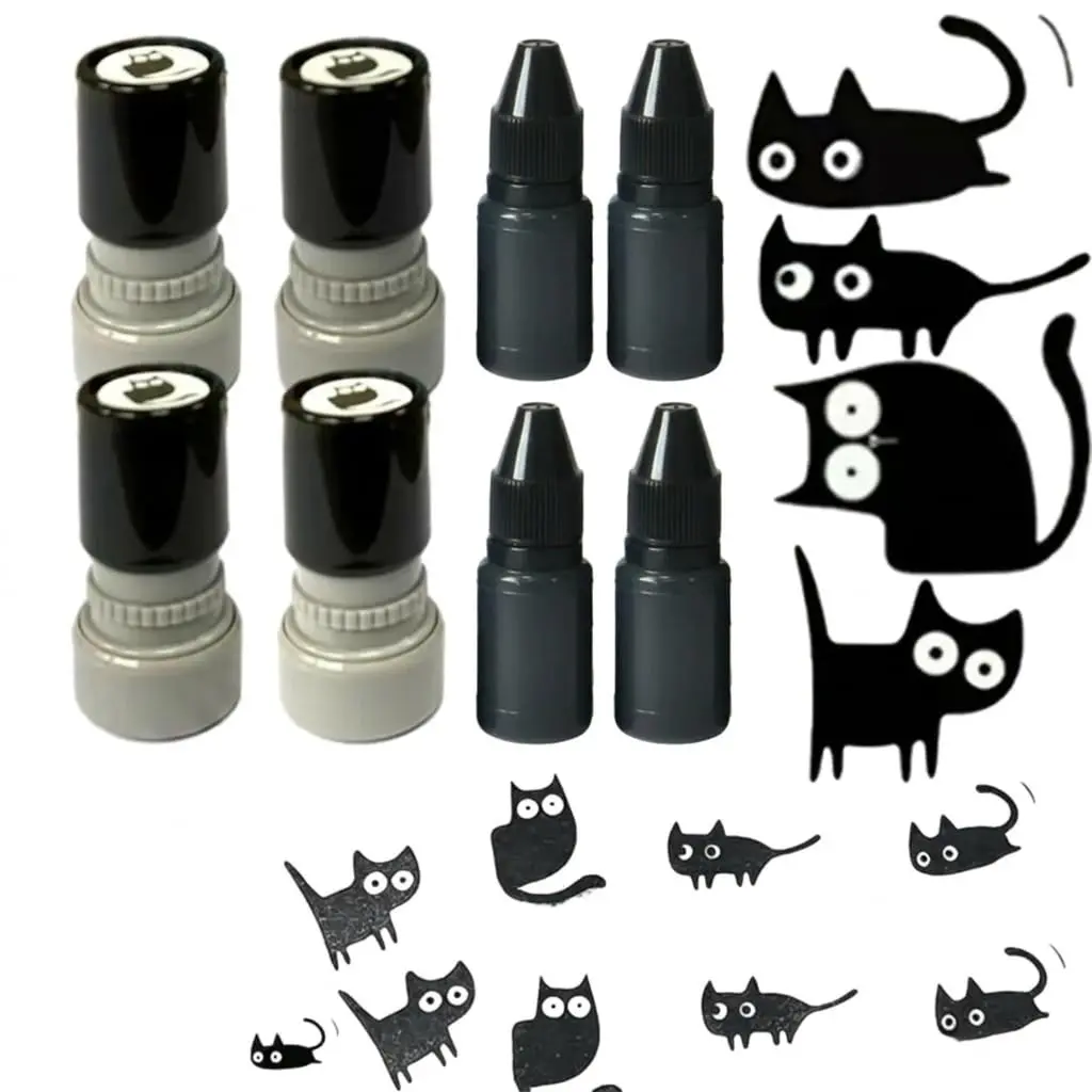 Cat Pattern Self-Printing Stamps, Mini Adorable Cat Decoration Set, Perfect for Diaries, Scrapbooks, Greeting Cards, Teacher Rewards