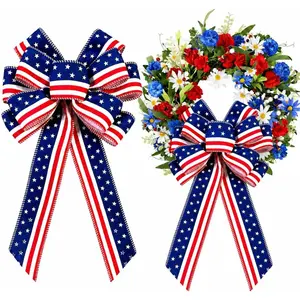 2 Pack Memorial Day Decorations Outdoor,4th of July Large Ribbon Patriotic Stripe Stars Wreath Bow for Door - Red White and Blue Tree Topper Bows Decor Indoor, Veteran's Day, 250th Anniversary USAfidget toys