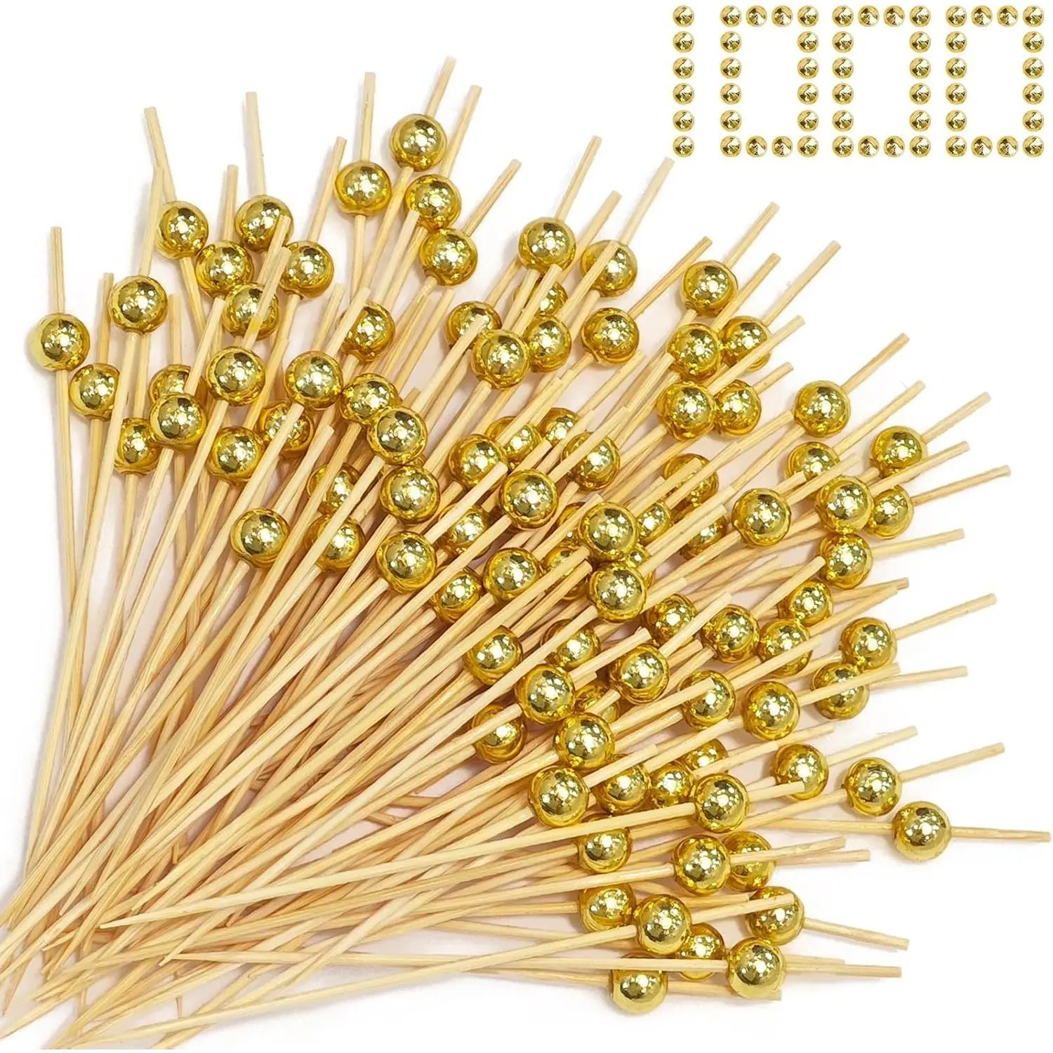 1000 Pieces Cocktail Picks Fancy Toothpicks for Appetizers 4.7 Inch Decorative Appetizer Skewers Cocktail Sticks for Drinks, Fruit, Charcuterie, Wedding Food Party (Gold)