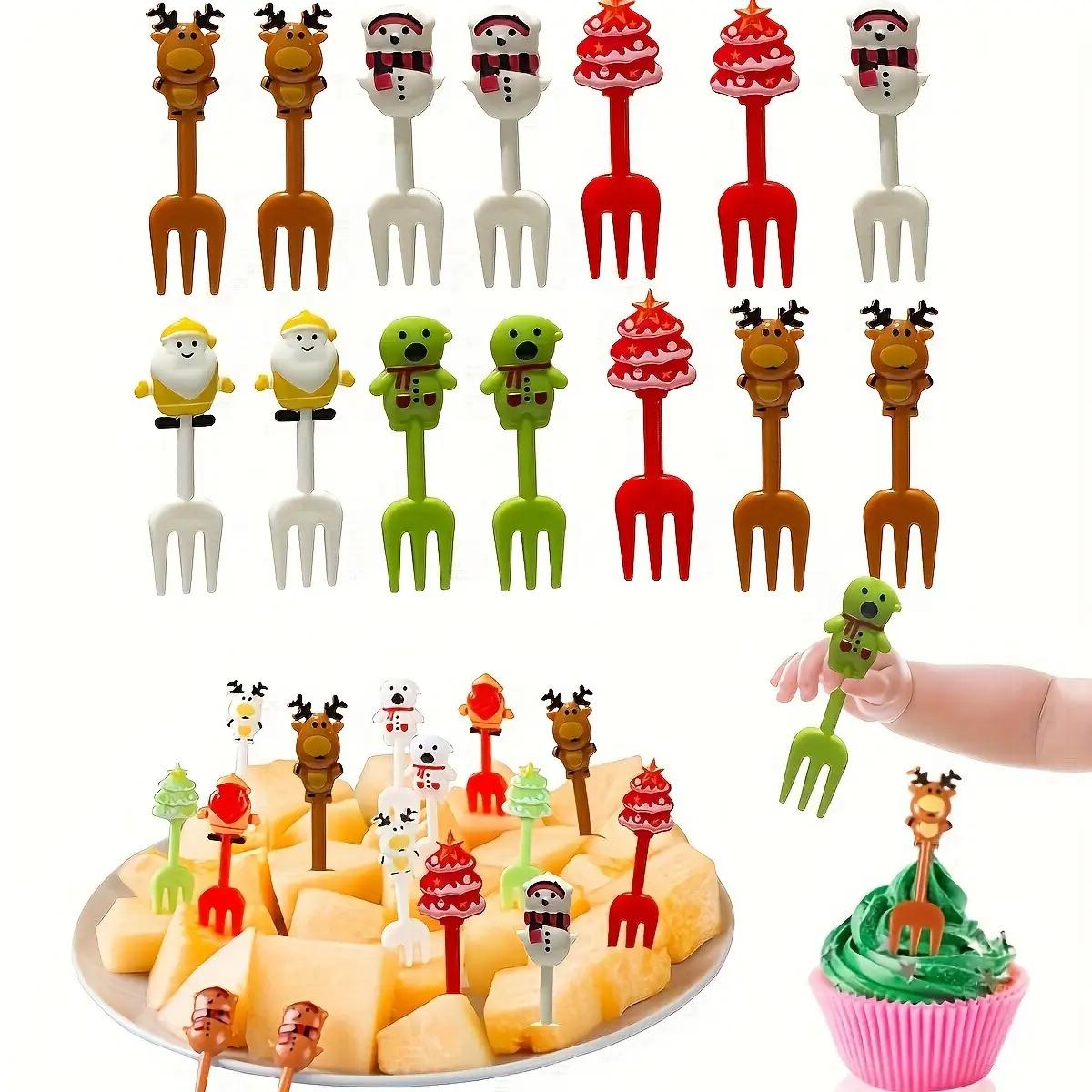 Set of 10 Christmas Themed Plastic Dessert Forks - Vibrant Santa Claus Mini Forks for Creative Fruit Picks, Home Kitchen, Camping, Party, Bento Accessories, Festive Party Supplies, Disposable, Reusable, Easy to Clean, Durable, and Fun Cutlery Tableware