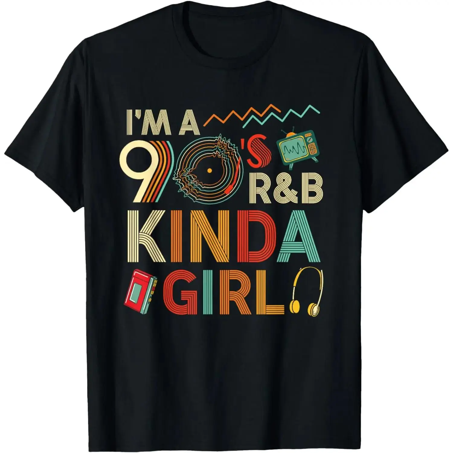 Women's 100% Cotton Casual Essential Basic T-Shirt - Thick, Lightweight 90s R&B Graphic Tee with Funny "I'm a 90s R&B Kinda Girl" Throwback Print
