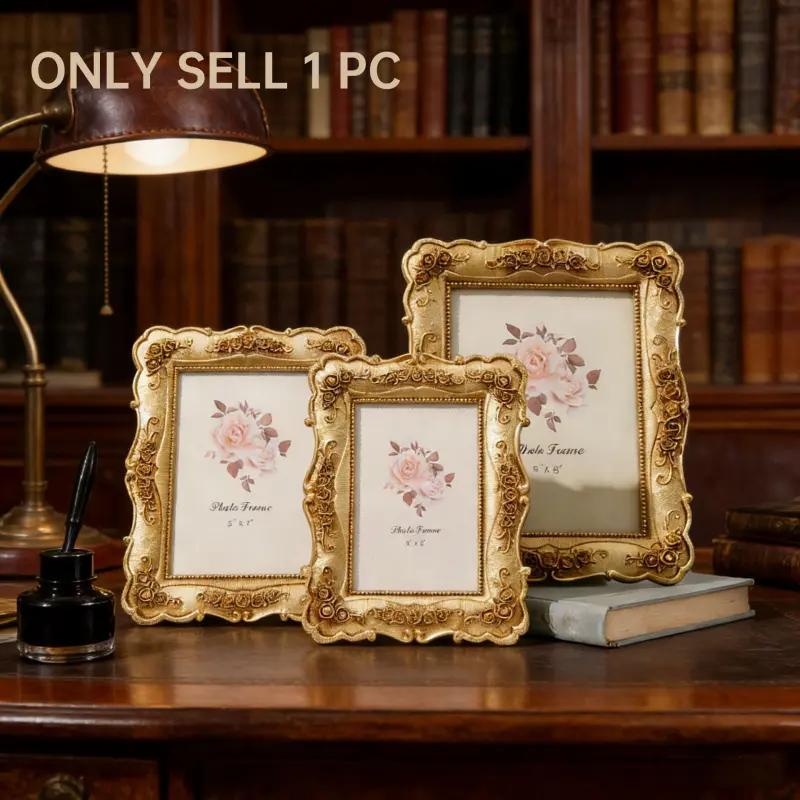 Minimalist Golden Resin Photo Frame Luxury Nordic Ins Decor Frame Tabletop Display Stand Wedding Memory Photo Holder Gift for Housewarming