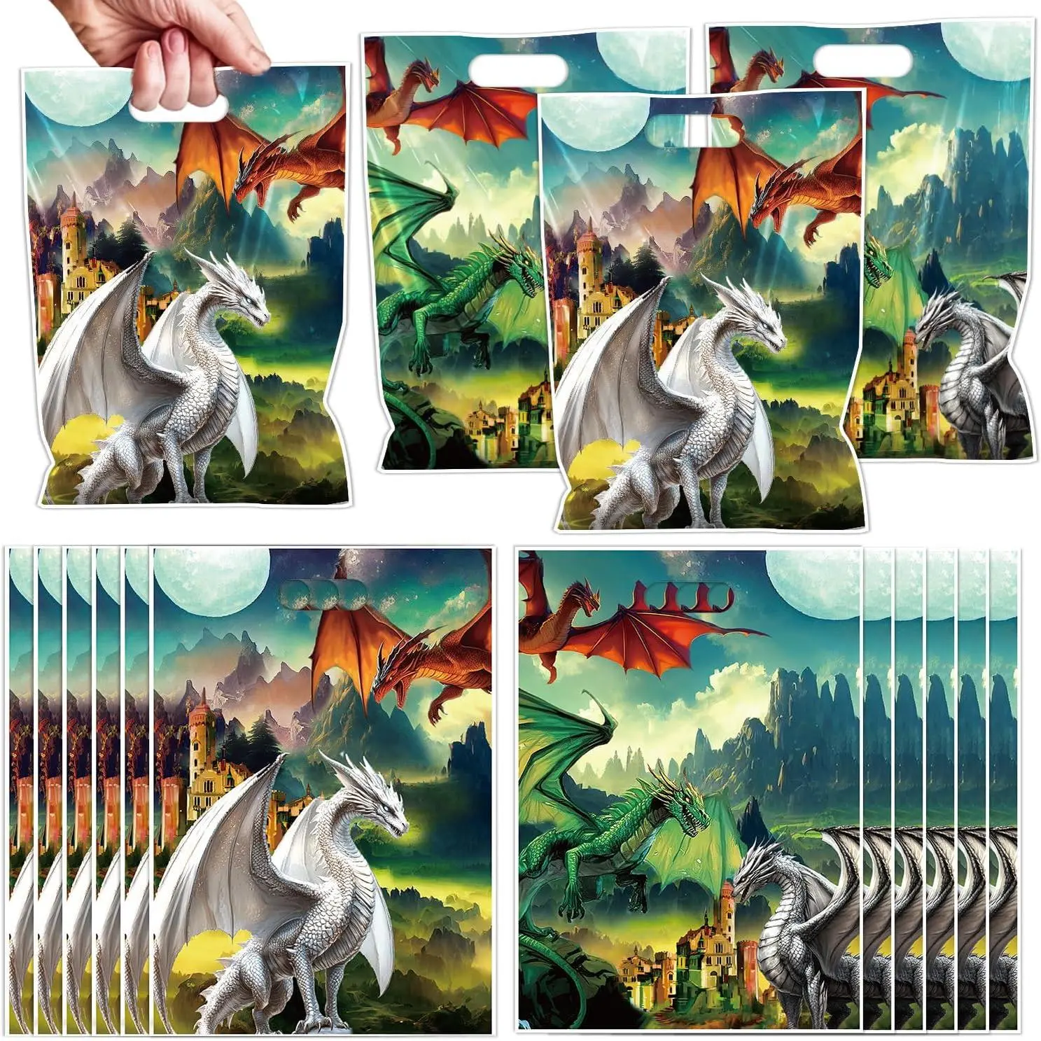 Dragon Party Favors Bags - 50 count Dragon Birthday Party Decorations Medival Goodie Candy   Bags for  Shower Birthday