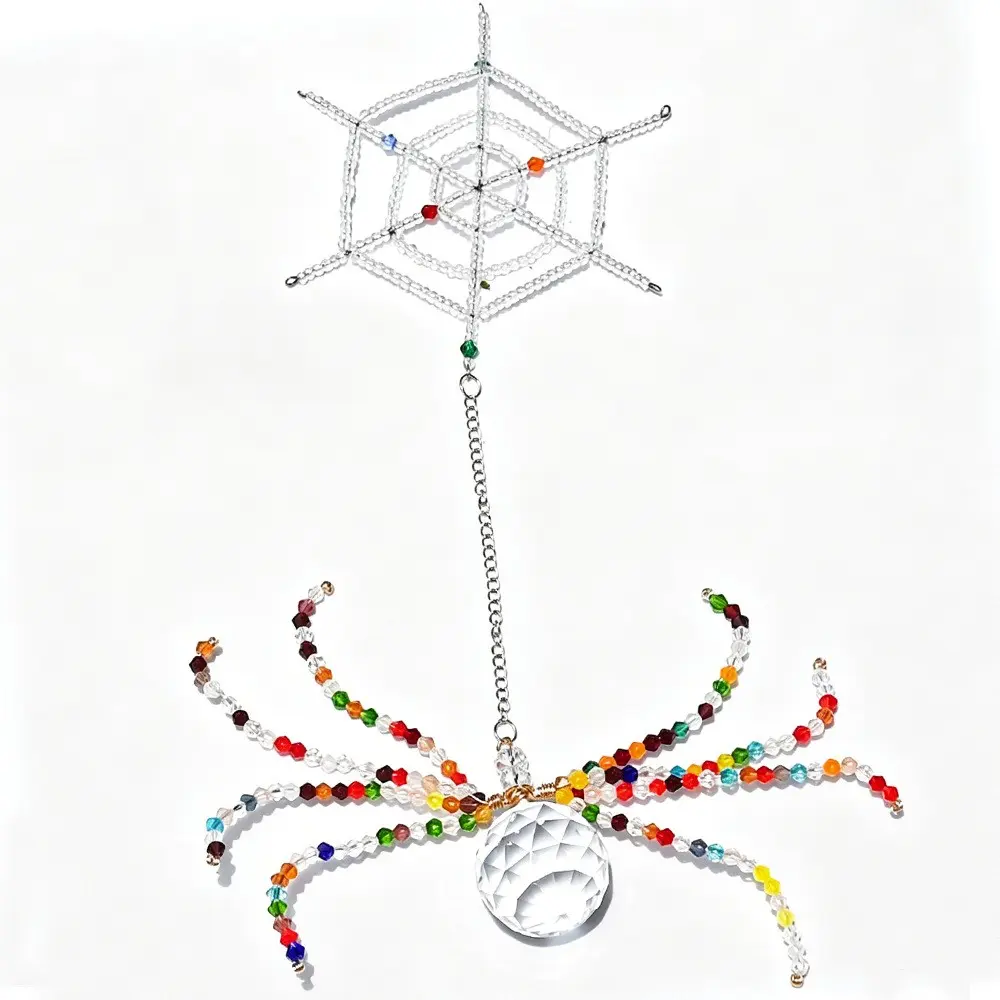 Crystal Spider Suncatcher, Beaded Spider Ornament, Handmade Halloween Decorations, Christmas Decorations, Beaded Spiders with Crystal Facets, Rainbow Window Hanging Ornaments, Witch-Style Gifts Suitable for Spring and Summer, Christmas Gifts