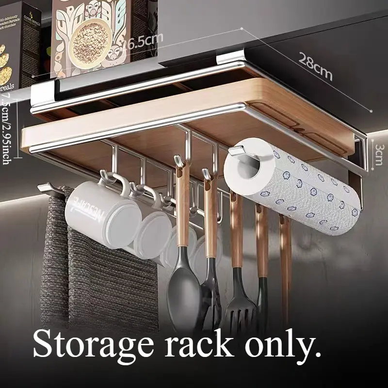 Hanging Kitchen Organizer / Storage Accessory (Includes 2 Hooks) – Drill-Free, Easy Installation, Sturdy & Durable, Space-Saving; Multifunctional Holder for Cutting Boards, Cups, and Pot Lids – Suitable for Cabinets, Under-Sink Areas, and Pantries.