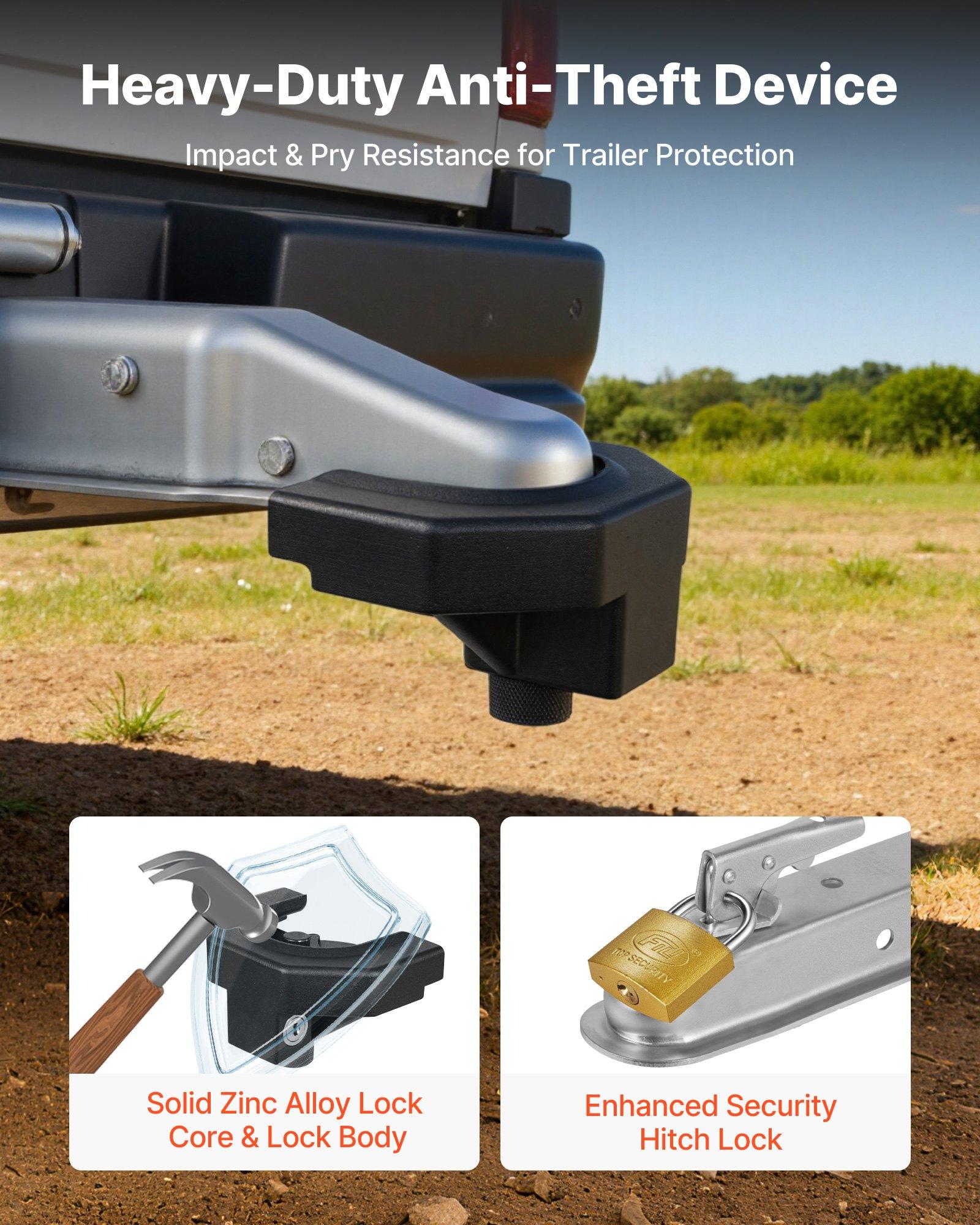 VEVOR Trailer Hitch Lock Kit, Compatible with 2-5/16 in Couplers, Heavy-Duty Anti-Theft Trailer Ball Lock with 3 Keys & Padlock, Prying-Resistant & Impact-Resistant, Fits for RVs, Boats, Trailers VEVOR Trailer Hitch Lock Kit, Compatible with 2-5/16 in Couplers, Heavy-Duty Anti-Theft Trailer Ball Lock with 3 Keys & Padlock, Prying-Resistant & Impact-Resistant, Fits for RVs, Boats, Trailers