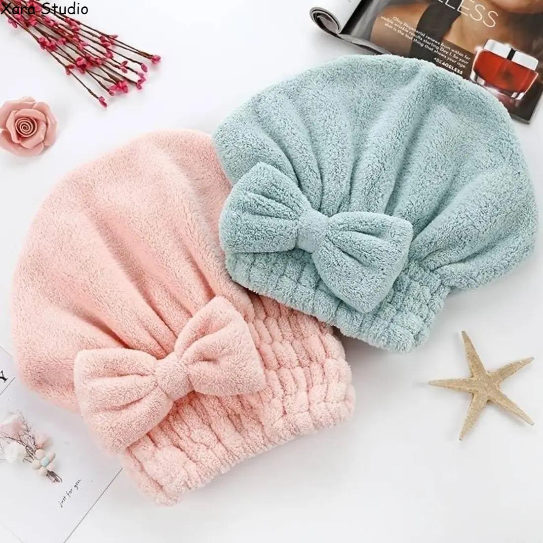 2-Pack Microfiber Hair Towel Wrap Cute Bow Knot Quick Dry Hair Turban Ultra Absorbent Soft Anti-Frizz for Women Girls After Shower Spa Self Care Daily Use